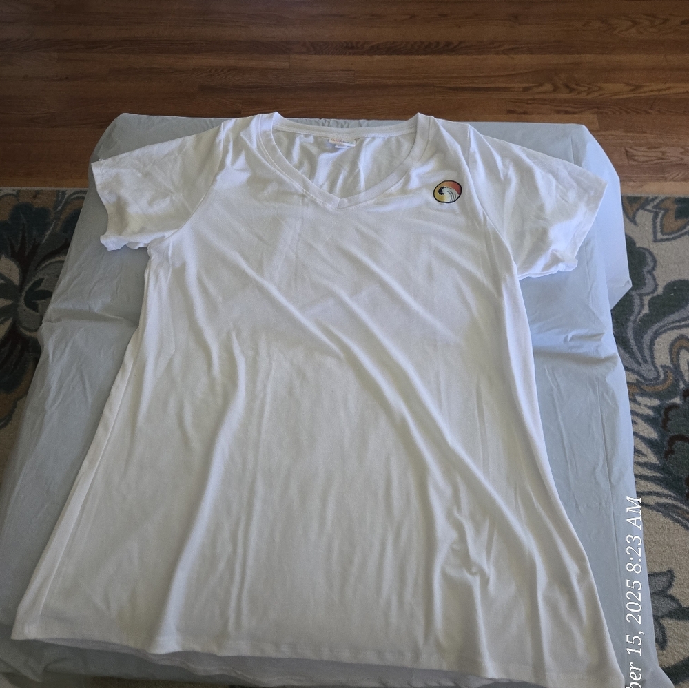 LuLaRoe White Short Sleeve, V-neck T-Shirt with Logo